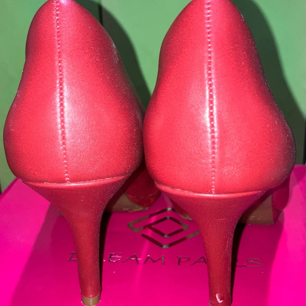 EUC Dream Pairs Open Toe Red Pumps City-OT  3.5” Heel size 8.5 worn once w/box - Picture 7 of 10